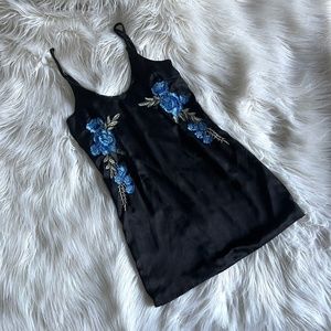 Etiquette Black Dress with Blue Florals/Flowers